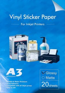 PVC adhesivo blanco y transparente para impresión Inkjet - A3 - Pack 20 hojas
